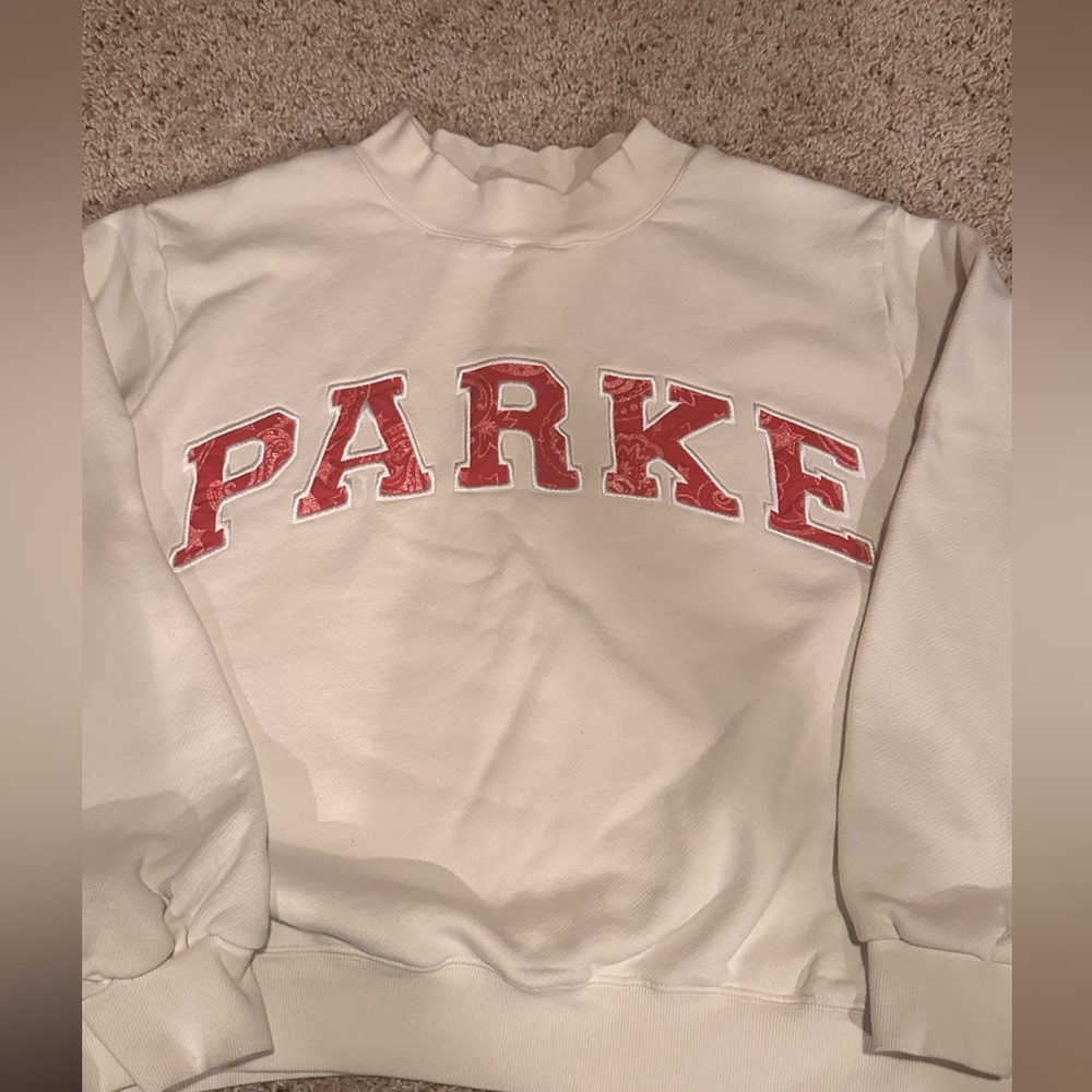 Parke Women's Cream Sweatshirt  with Red Lettering